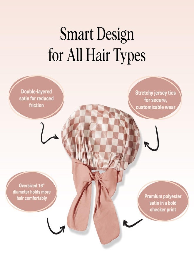 Kitsch XL Satin Bonnet for Sleeping - Softer Than Silk Hair Bonnet For Women - Secure Fit, Adjustable Night Cap For Curly & Textured Hair - Prevents Breakage, Tangles & Thinning - Terracotta Checker - Image 4